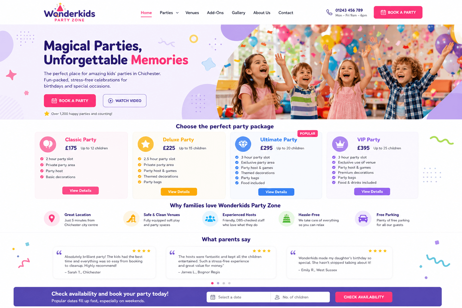 Wonderkids Party Zone public home page
